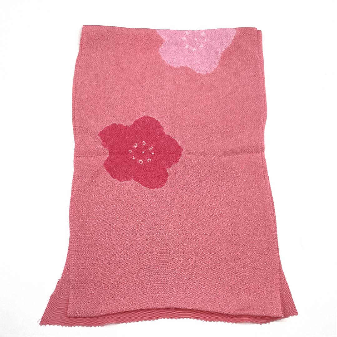 帯揚げ ちりめん カジュアル 中紅花色(なかのくれないいろ) 絞り 梅 花柄 長さ約164cm 幅約27cm Sランク ピンク系 1136000322913