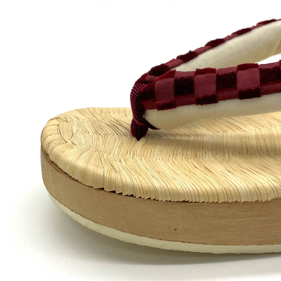 (Like New) New, Casual, Unused Zori Sandals with Tatami Mats, Checkered Pattern, Length 23cm, Size M, Beige, Product Number: 1122001271325