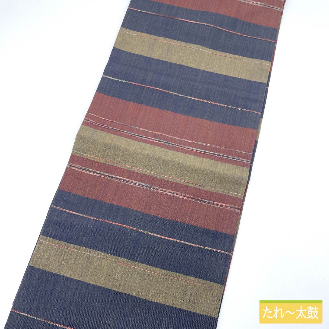 名古屋帯 紬地 横段 帯丈360cm 正絹 Sランク 六通 カジュアル グラデーション系 1124008122399 名古屋仕立て