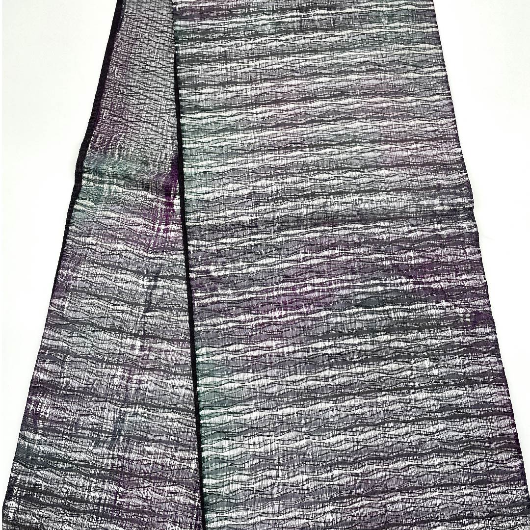 袋帯 深紫色(ふかきむらさきいろ) 夏帯 横段 帯丈442cm 正絹 Aランク 六通 カジュアル グラデーション系 1123007243399