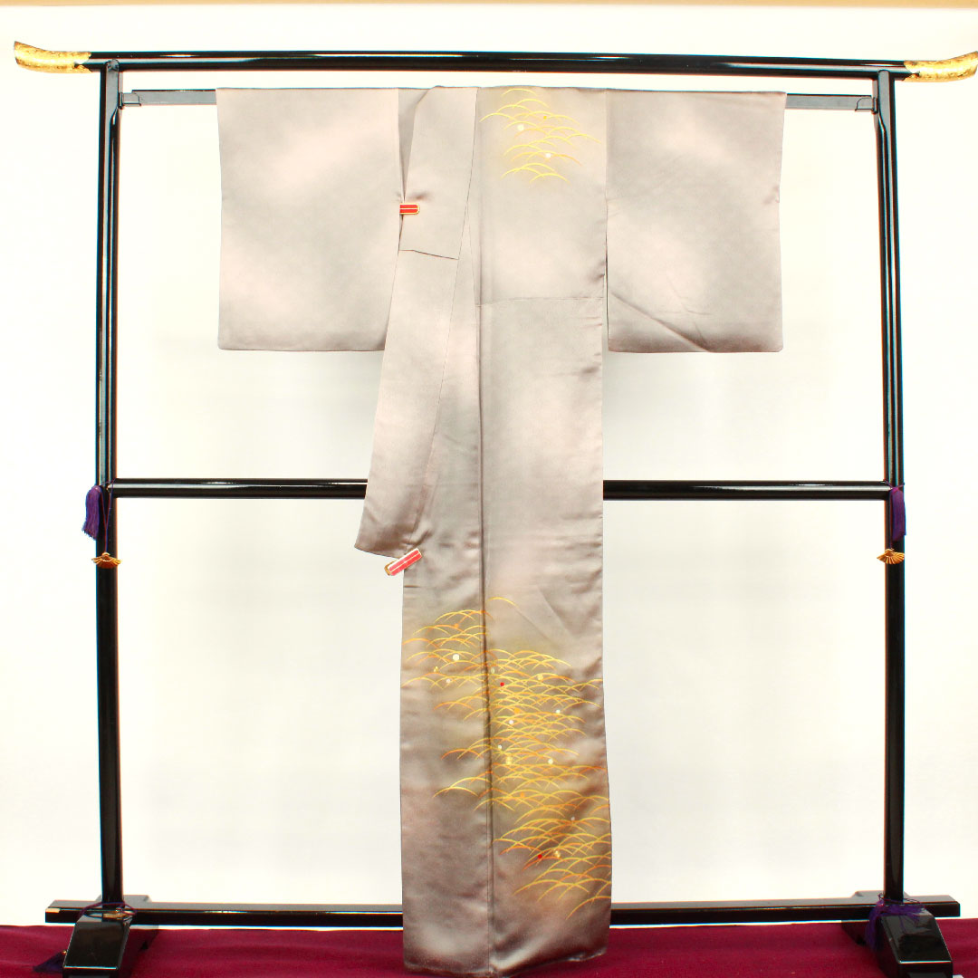 訪問着 袷 身丈163.5cm 裄丈66cm 人間国宝 福田喜重 露芝模様 刺繍 正絹 Sランク グラデ 1112002152499