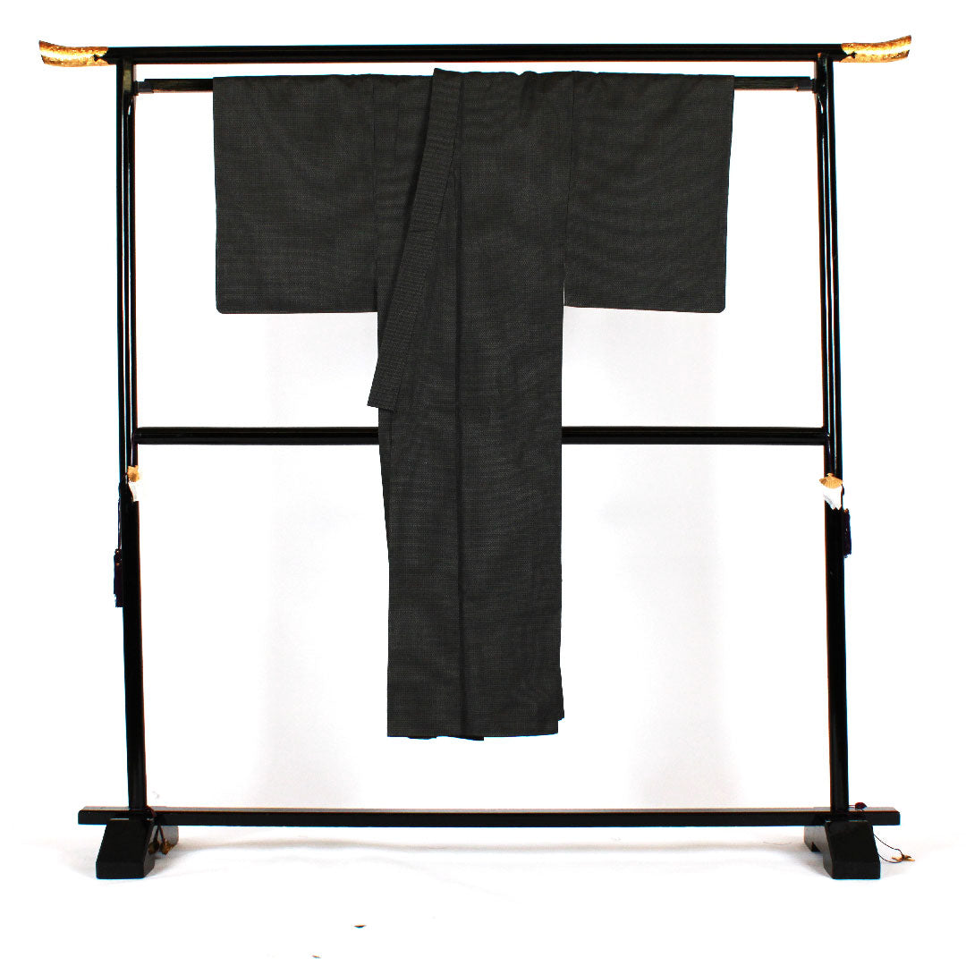 男物 身丈140cm 裄丈68cm 十字絣 アンサンブル 正絹 Sランク 袷 黒系 1119000272410