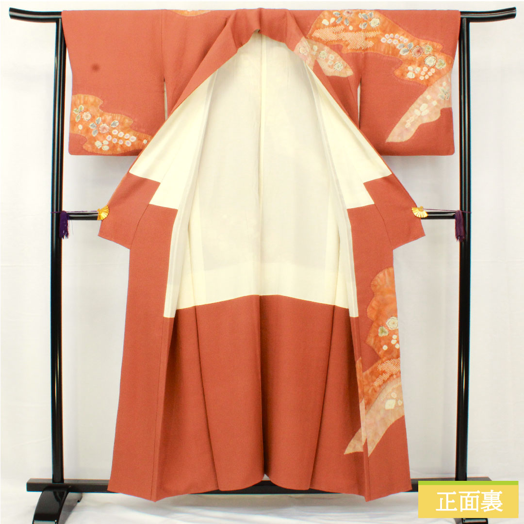 訪問着 正絹 袷 身丈154.5cm 裄丈62.5cm 雀色(すずめいろ) 京友禅 辻ヶ花 Aランク 茶系 1112005273214