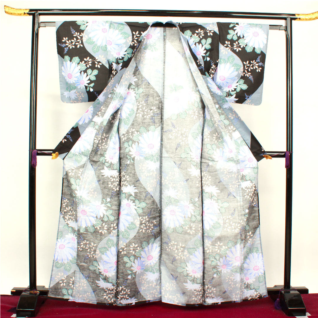 浴衣 ガーベラ 萩 木綿 Sランク 単衣 身丈165.5cm 裄丈62cm グラデーション系 1118002872599