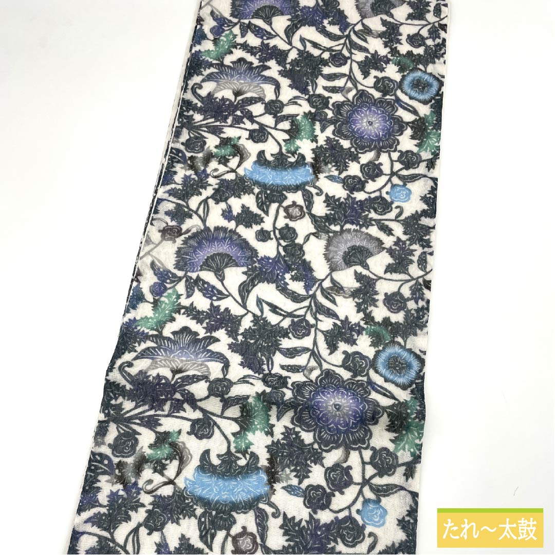 (Unmade) Fukuro Obi, Pure Silk, Gofun-iro (whitewash) Dyed Obi, 3 Seasons, Single Layer, Bingata Style, Obi Length 468cm, New Rank, Full Length, Casual, White, 1123013251411