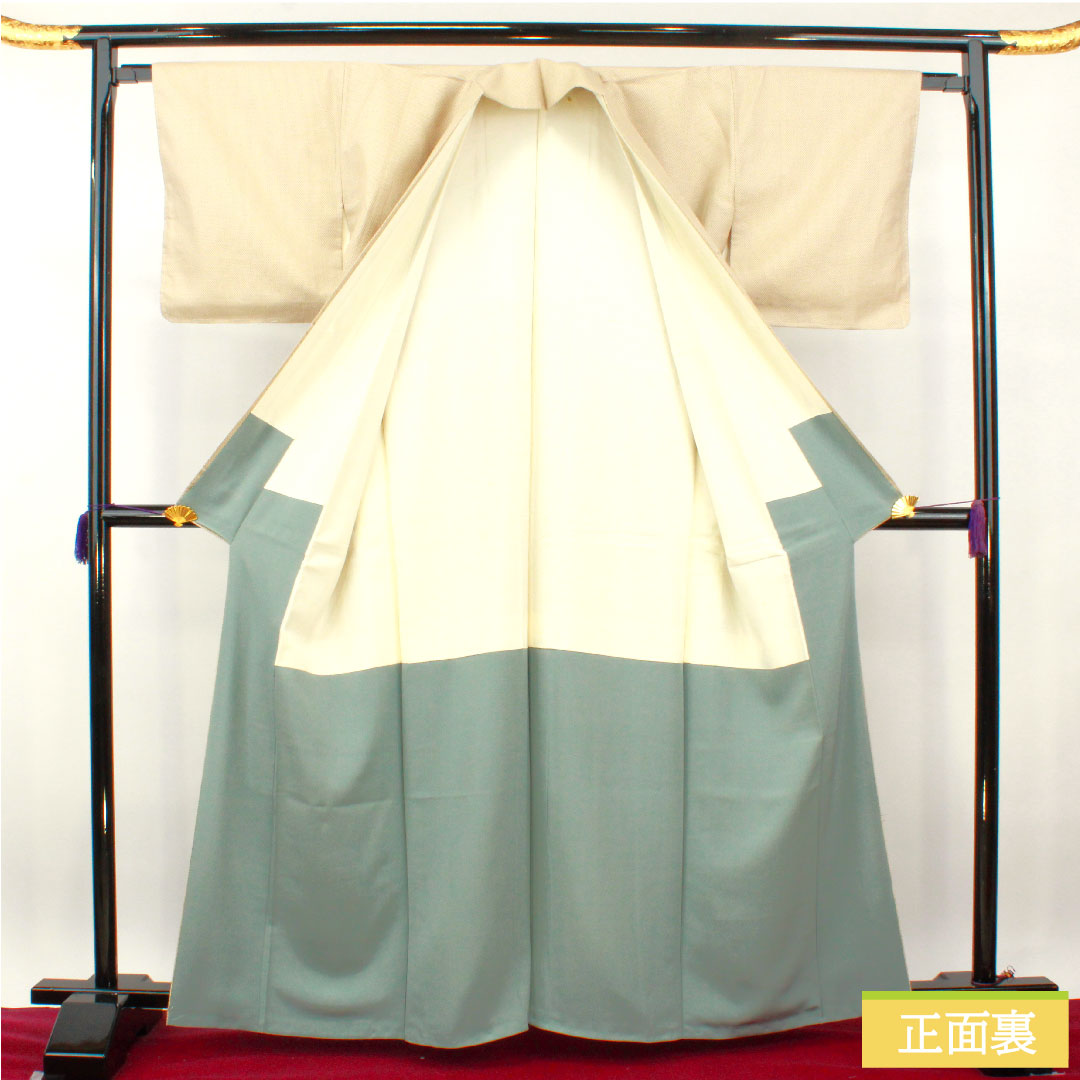 紬 正絹 身丈163.5cm 裄丈64cm 砥粉色(とのこいろ) 十字絣 お召し Aランク 袷 ベージュ系 1116003573425