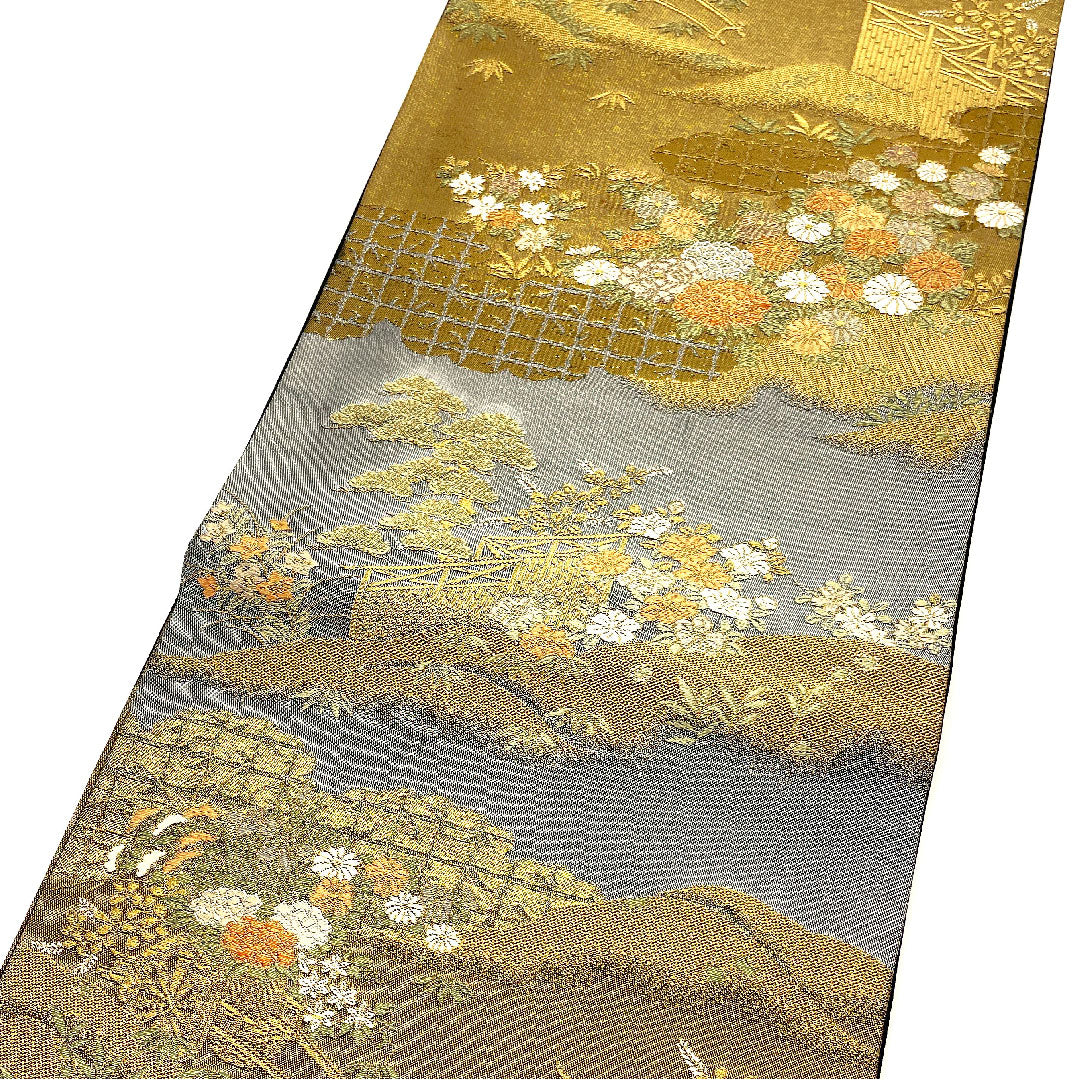 袋帯 花車 帯丈430cm 正絹 Sランク 六通 フォーマル グレー系 1123002702322