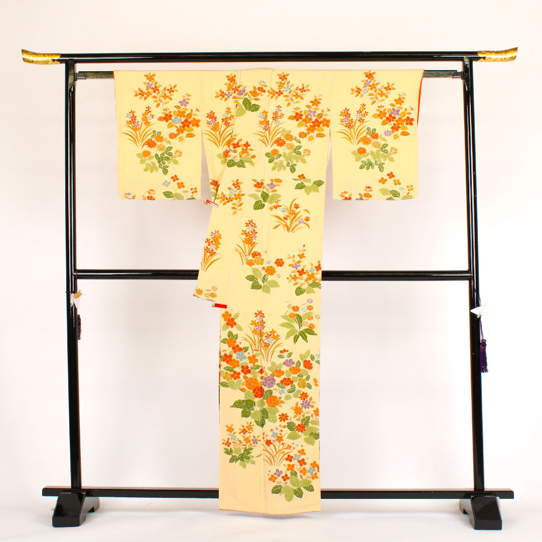訪問着 袷 身丈162cm 裄丈64cm 花柄 正絹 Aランク クリーム系 1112000353415