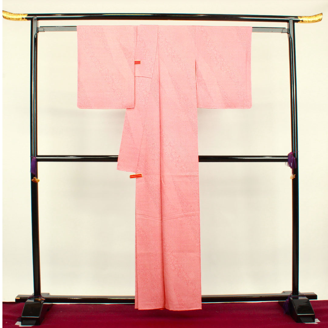 小紋 身丈156cm 裄丈61cm 袷 紅色 江戸小紋 浜ちりめん 正絹 Sランク 赤系 1115002972312