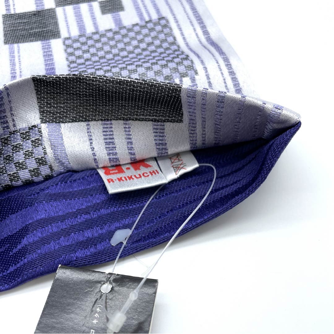 半幅帯 ポリエステル 雪色色(せっしょくいろ) リバーシブル 縞 四角 R・K(リョウコ キクチ) 帯丈416cm グレー系 Sランク 1125001762422