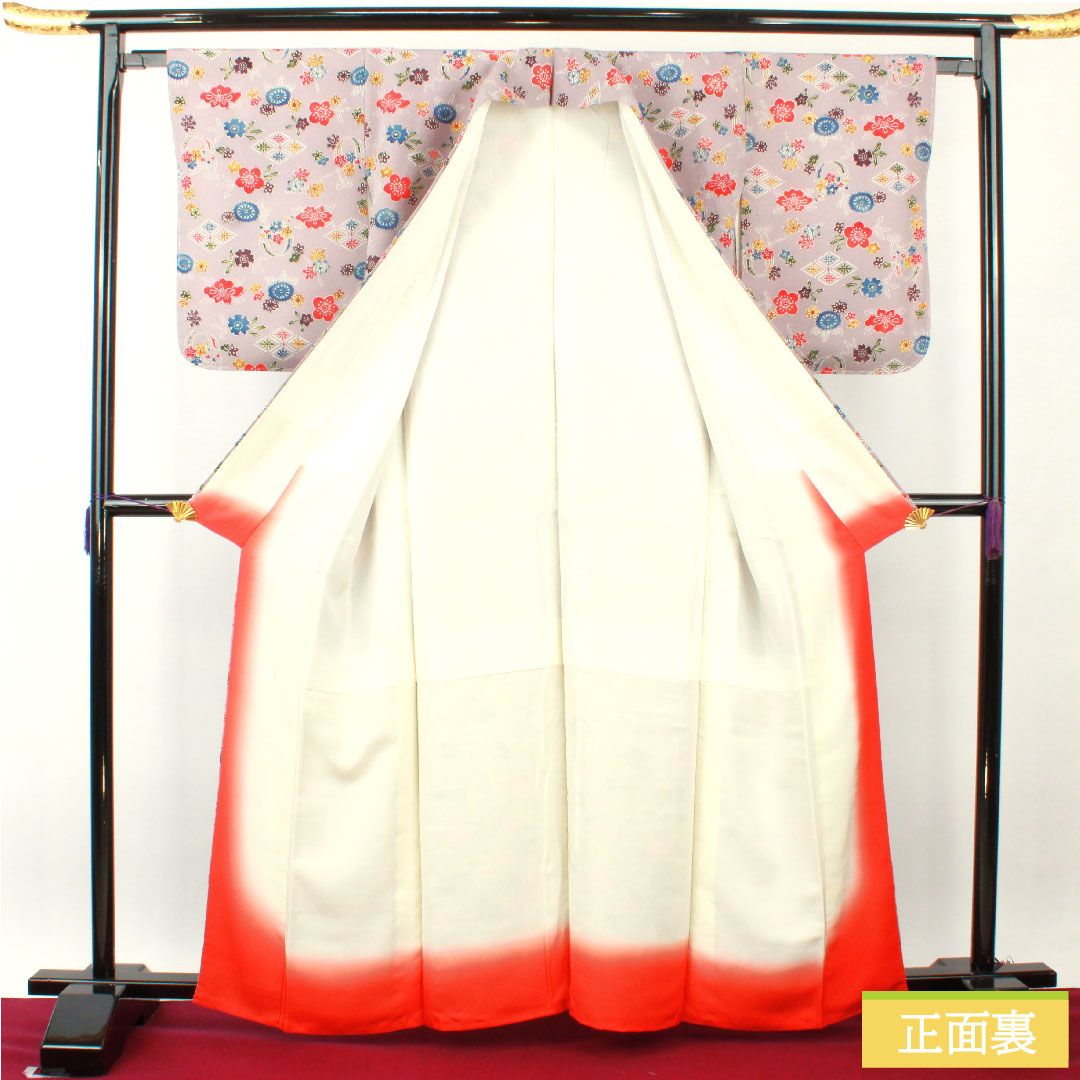 小紋 正絹 身丈163.5cm 裄丈64cm 袷 葡萄色(えびいろ) 型染 吉祥文様 しつけ糸付き Sランク 紫系 1115004482420