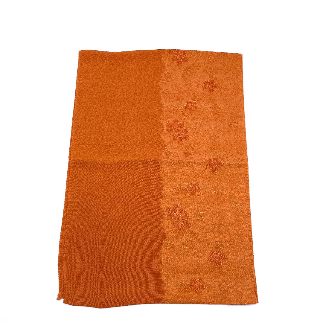 (New old stock) Obiage, pure silk, formal, pomegranate color, cherry blossom, new old stock, length 172cm, width 29.5cm, S rank, orange, 1136000242926