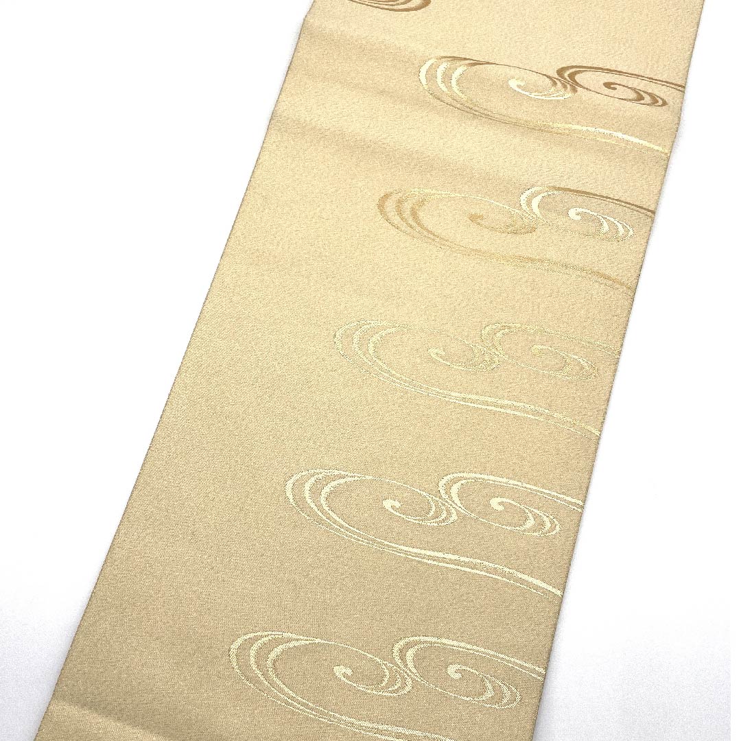 Fukuro obi (torinoko color) Kanze Ryusui (water flowing stream), fan surface, auspicious motif, obi length 436cm, pure silk, A rank, point pattern, formal, cream color, 1123007923315