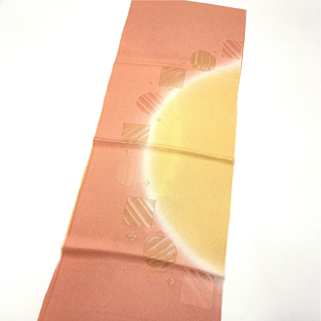 (Like New) Semi-Formal Silk Obiage (Sash) in Shinonome (Shinonome) and Usukouji (Light Orange) Colors, Tango Chirimen (Crepe) with Geometric Pattern, Approximately 178cm Long, 30.5cm Wide, Pink, Product Number: 1136001221913