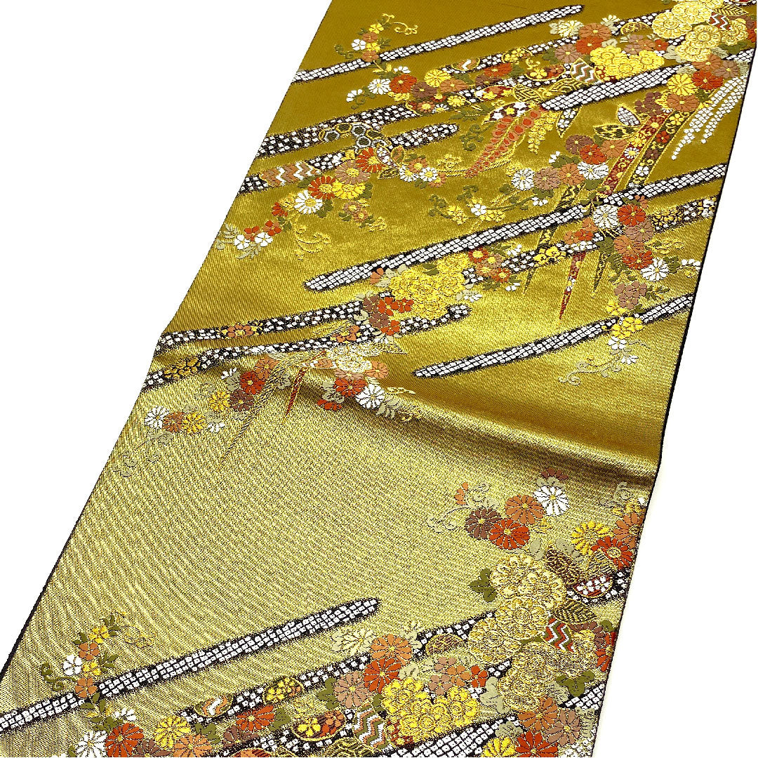 Fukuro Obi Wisteria and Chrysanthemum Length 446cm Pure Silk S Rank Six-way Formal Gold 1123004432321