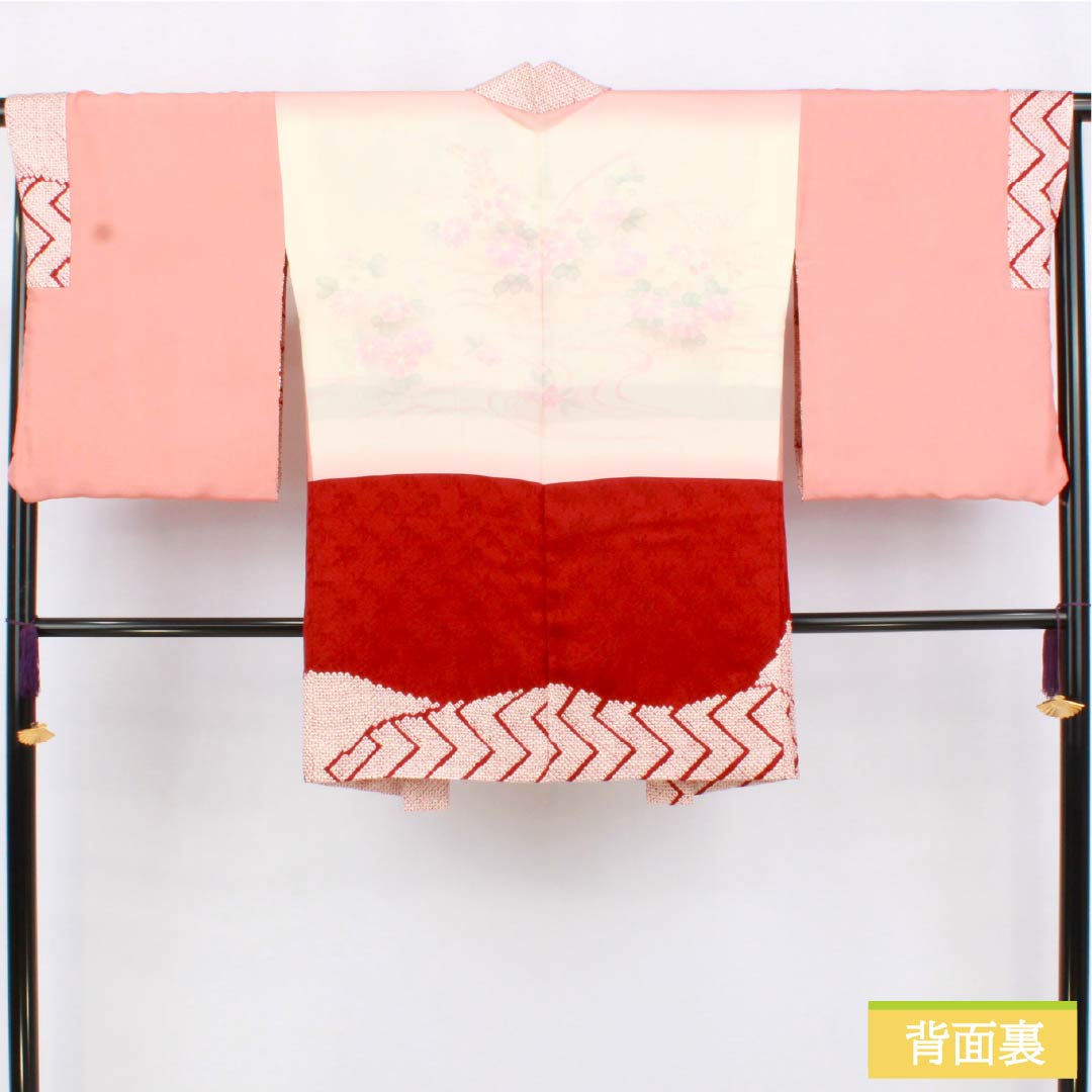 羽織 正絹 Sランク 身丈87cm 裄丈67cm 生臙脂色(しょうえんじいろ) 絞り 花 袷 赤系 1117001322912