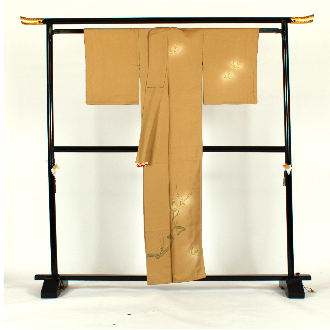 訪問着 袷 身丈157cm 裄丈66cm 刺繡 梅 正絹 Sランク 黄系 1112000822323