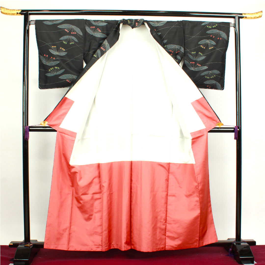 Tsumugi, Length 160cm, Sleeve length 66.5cm, with basting thread, Abstract pattern, Pure silk, S rank, Lined, Black, 1116002532410