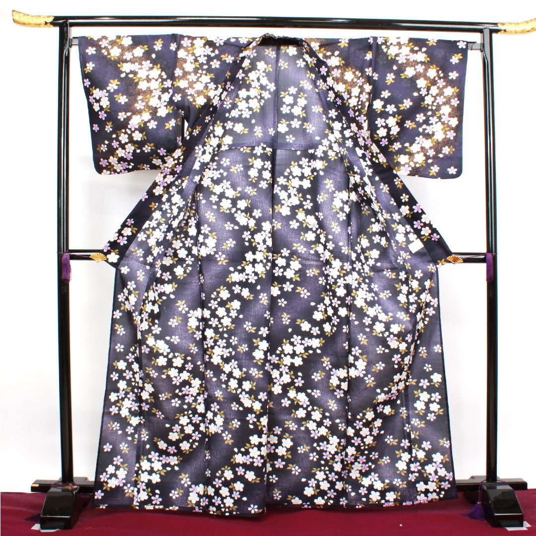 浴衣 褐色 桜 木綿 Sランク 単衣 身丈167cm 裄丈67cm 紫系 1118003552520