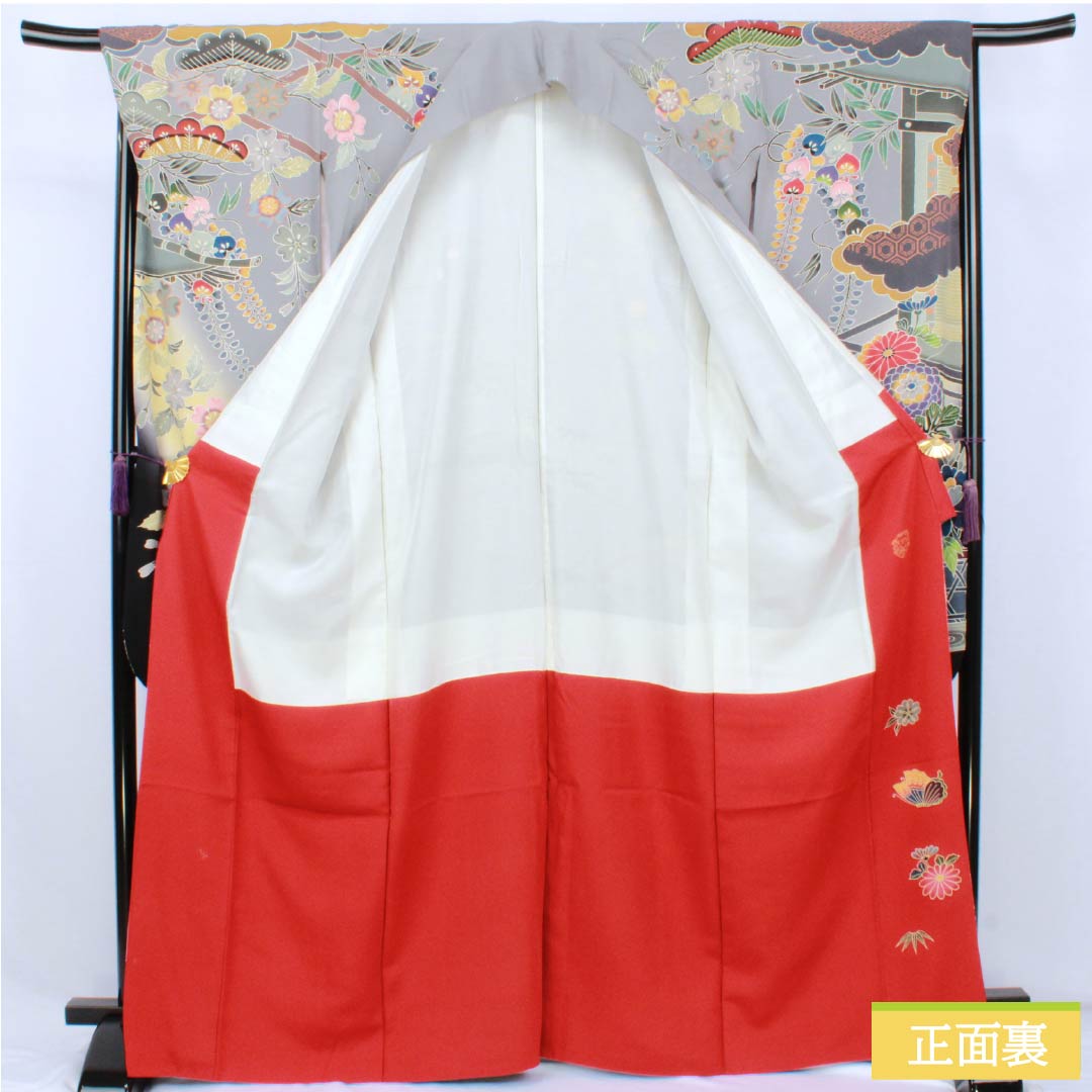 振袖 正絹 Aランク 身丈166cm 裄丈68cm 袷 錫色(すずいろ) 京紅型 宮崎染工 作家物 吉祥文様 鴛鴦 グレー系 1113002503522