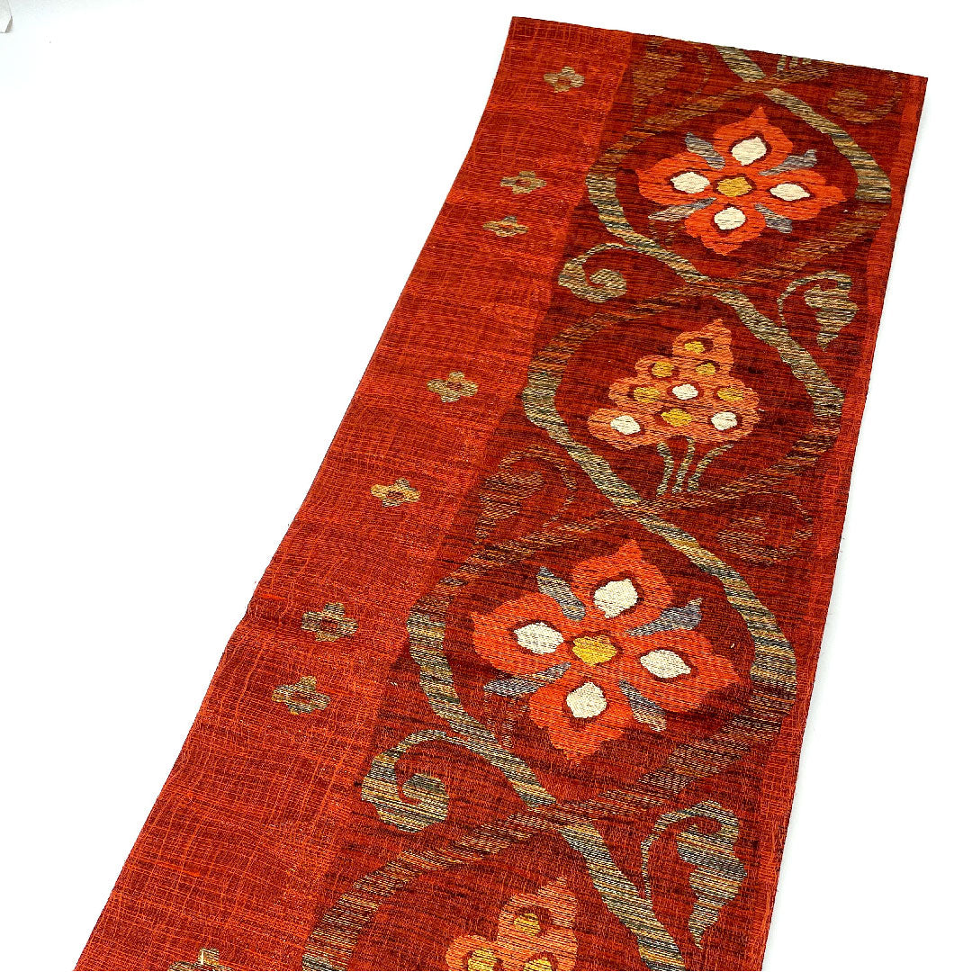 袋帯 櫛織 抽象模様 帯丈432cm 正絹 Sランク 六通 カジュアル 赤系 1123004552312