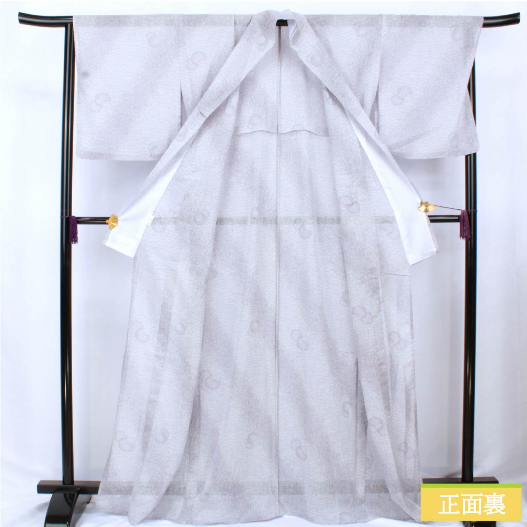 夏物 ポリエステル 小紋 身丈167.5cm 裄丈67.5cm 雪色(せっしょく) 雪輪 小花 紗 Aランク グレー系 1132002403522