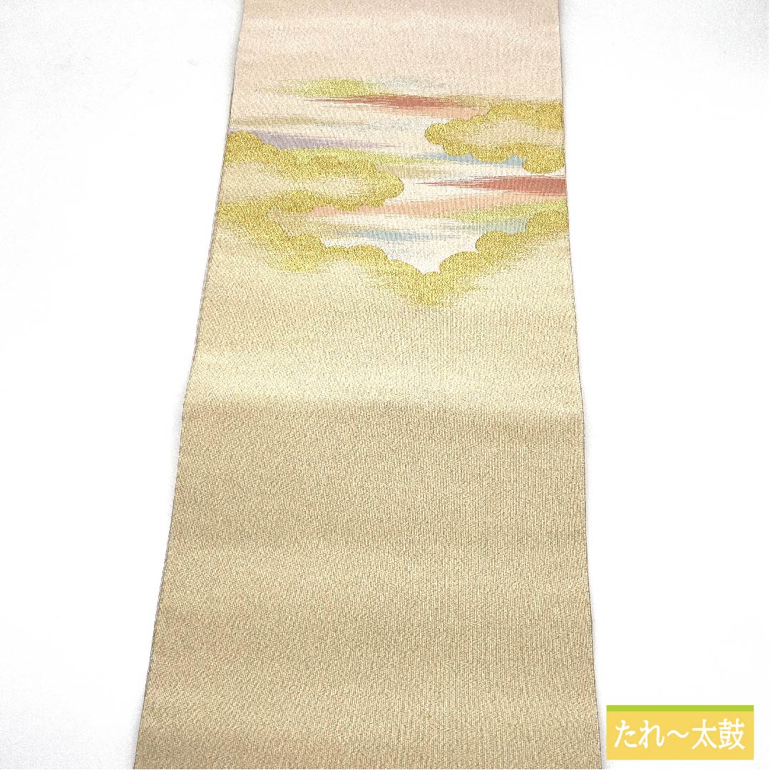 袋帯 正絹 薄肉色(うすにくいろ) 雲取り 帯丈366cm Bランク ポイント柄 フォーマル クリーム系 1123011744315