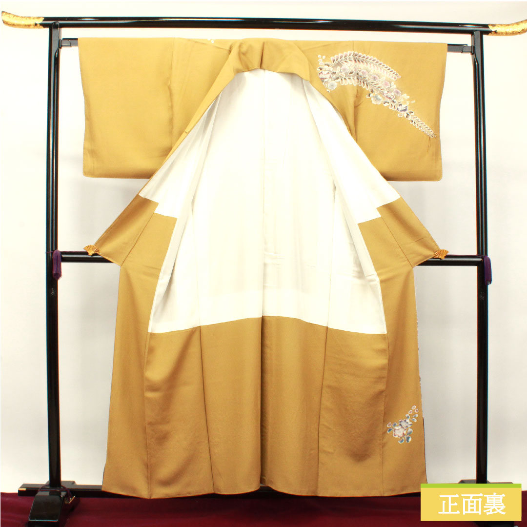 訪問着 正絹 袷 身丈157.5cm 裄丈63.5cm 楊梅色 辻ヶ花 Sランク ベージュ系 1112003512325