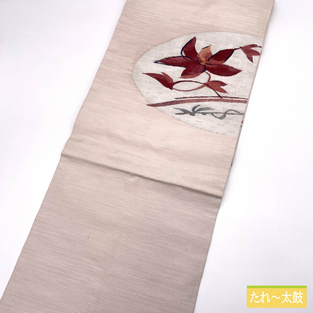 名古屋帯 薄桜色(うすざくらいろ) すくい織 抽象花模様 帯丈366cm 正絹 Aランク ポイント柄 カジュアル ピンク系 1124008023313 名古屋仕立て