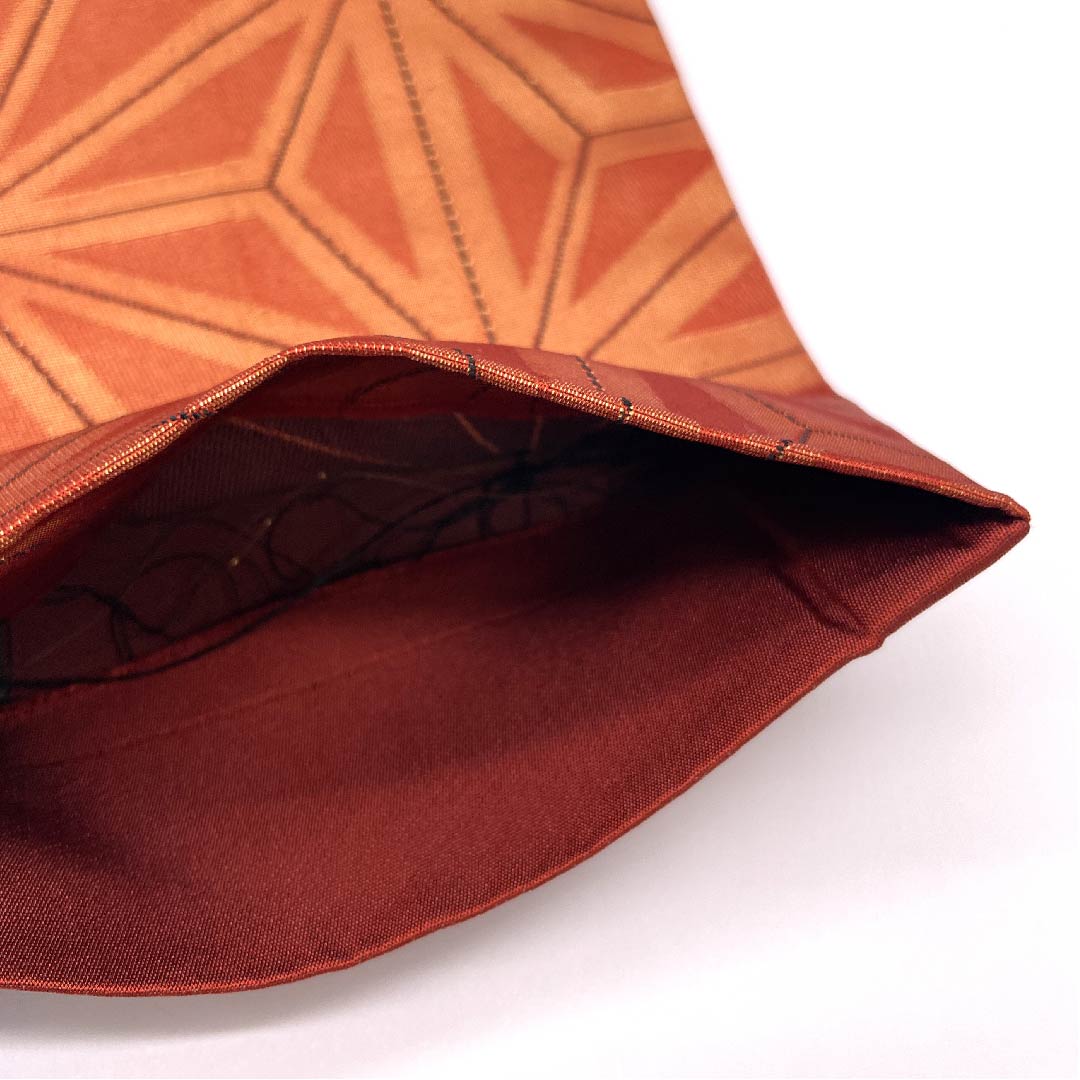 (未仕立)半幅帯 木綿 牛血紅色(ぎゅうけつこういろ) 麻の葉 幾何学模様 帯丈388cm 朱系 Sランク 1125001242316