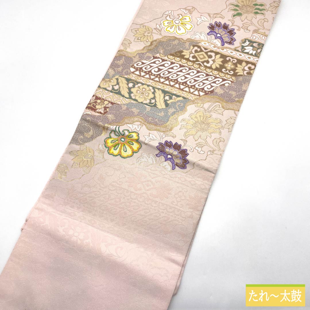 名古屋帯 ポリエステル Sランク 薄桜色(うすさくらいろ) 古典柄 唐花 帯丈370cm ポイント柄 セミフォーマル ピンク系 1124010802313 名古屋仕立て