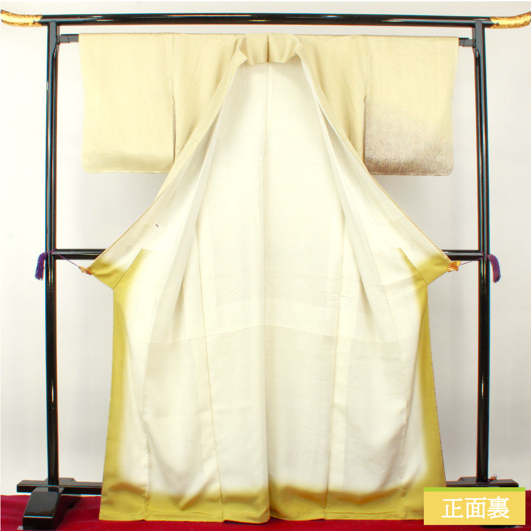 Homongi, pure silk, lined, length 167.5cm, sleeve length 65cm, pale yellow, tornado tie-dye, with basting thread, unused, S rank, cream color, 1112003972515