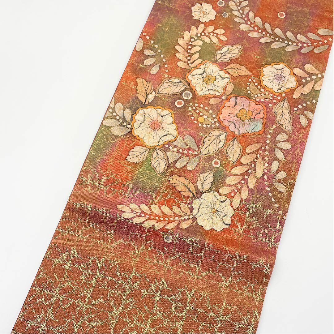 袋帯 檜皮色(ひわだいろ) 辻ヶ花 作家物 帯丈440cm 正絹 Sランク ポイント柄 フォーマル 茶系 1123005322314