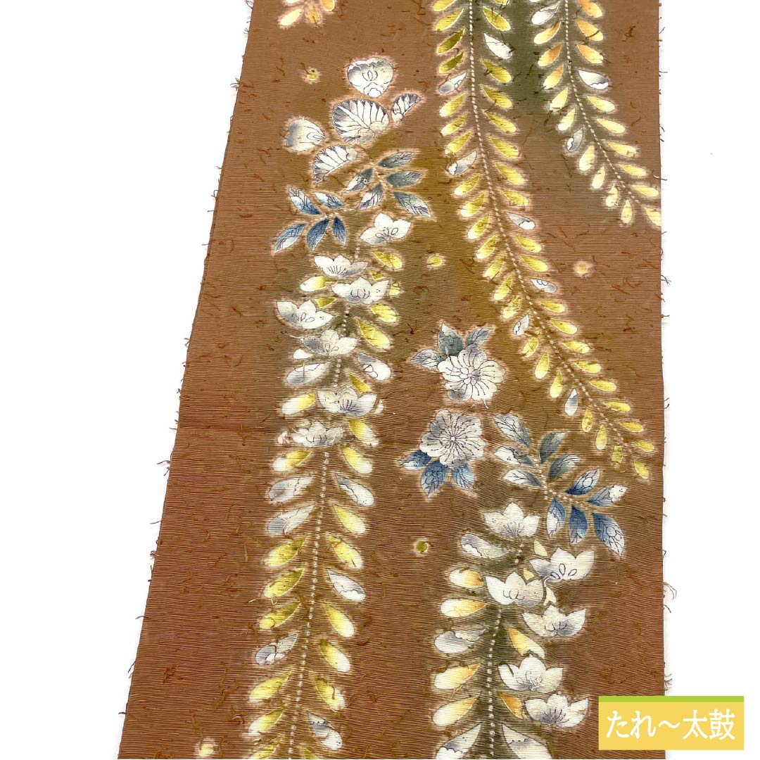 袋帯 正絹 芝翫茶色(しかんちゃいろ) ひげ紬 網織紬 辻ヶ花 帯丈460cm Sランク 六通 セミフォーマル 茶系 1123012262414