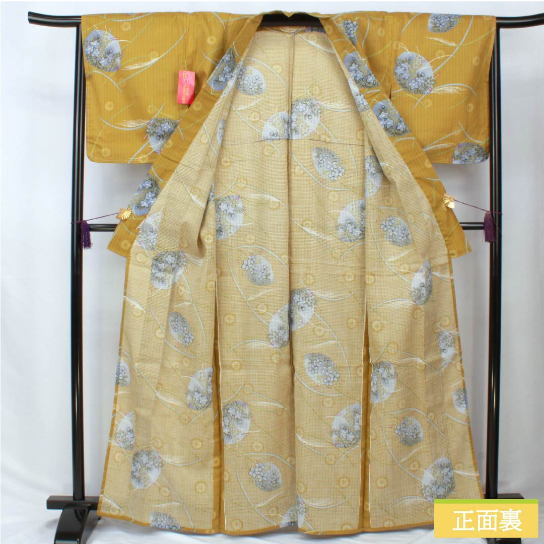 浴衣 木綿 身丈165cm 裄丈65cm Aランク 単衣 黄系 木蘭色(もくらんじき) 草花模様 ラビッサンルーチェ 1118006243523