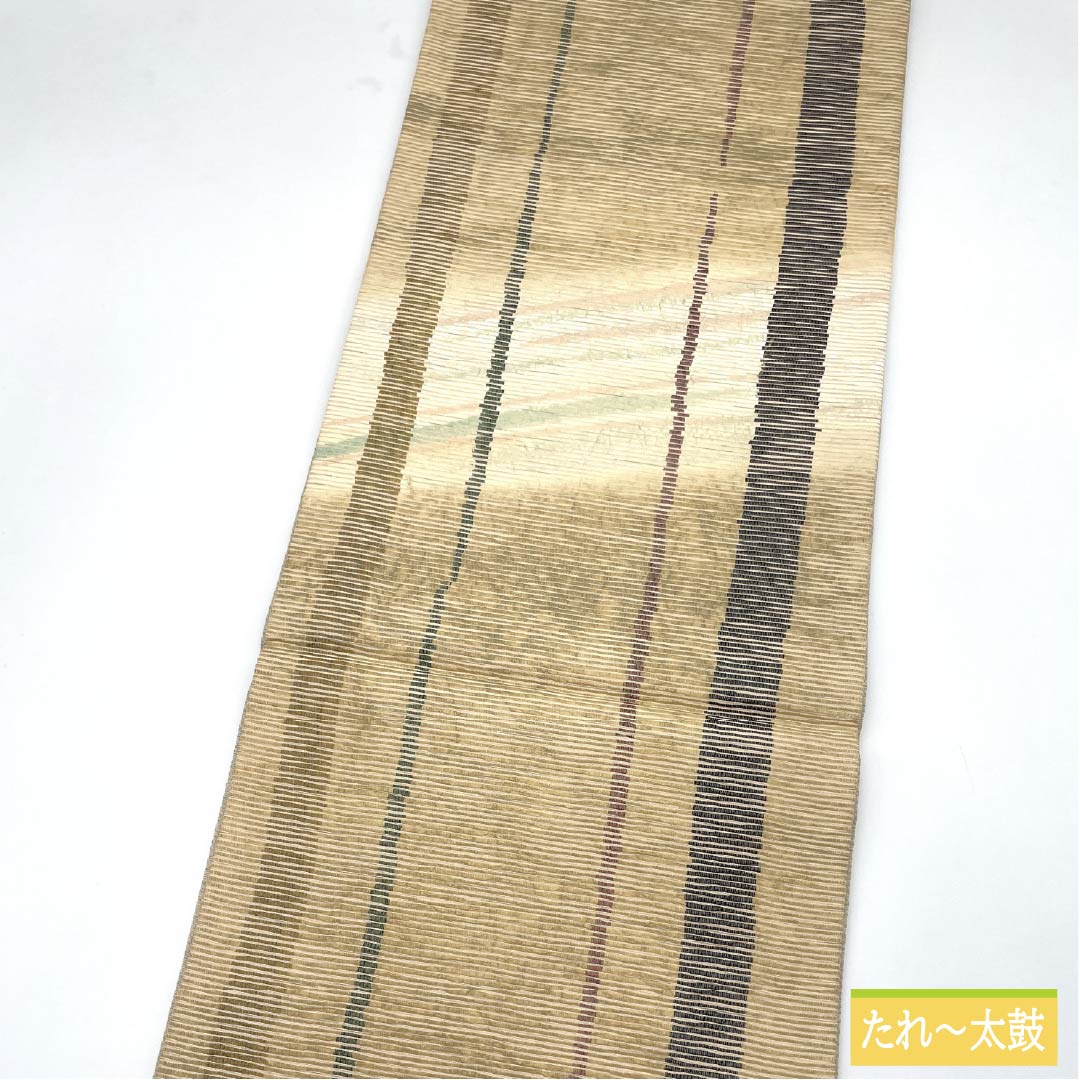 袋帯 正絹 東京白茶色(とうきょうしらちゃいろ) 引箔 手もみ引箔 ふくろう 帯丈456cm Sランク ポイント柄 カジュアル ベージュ系 1123012752425