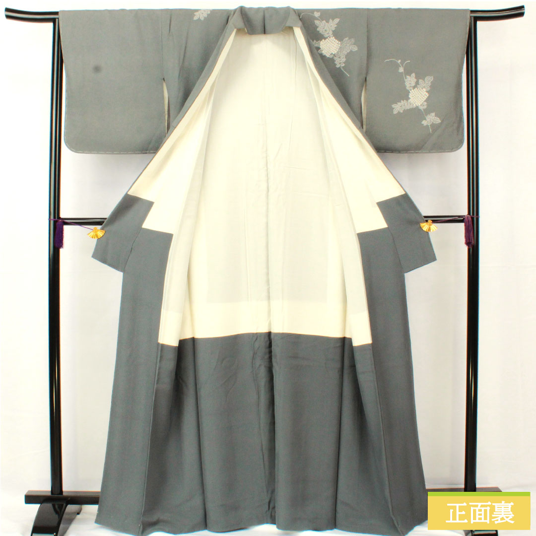 訪問着 正絹 袷 身丈163.5cm 裄丈63.5cm 青鈍色(あおにびいろ) 紫陽花 部分絞り Aランク グレー系 1112005353422