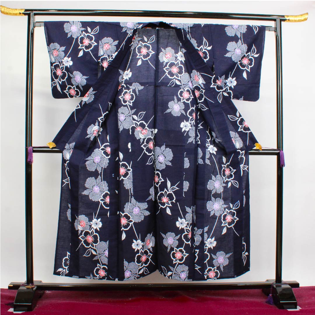 浴衣 濃紺色 桜木綿 Sランク 単衣 身丈154cm 裄丈64cm 紺系 1118004412218