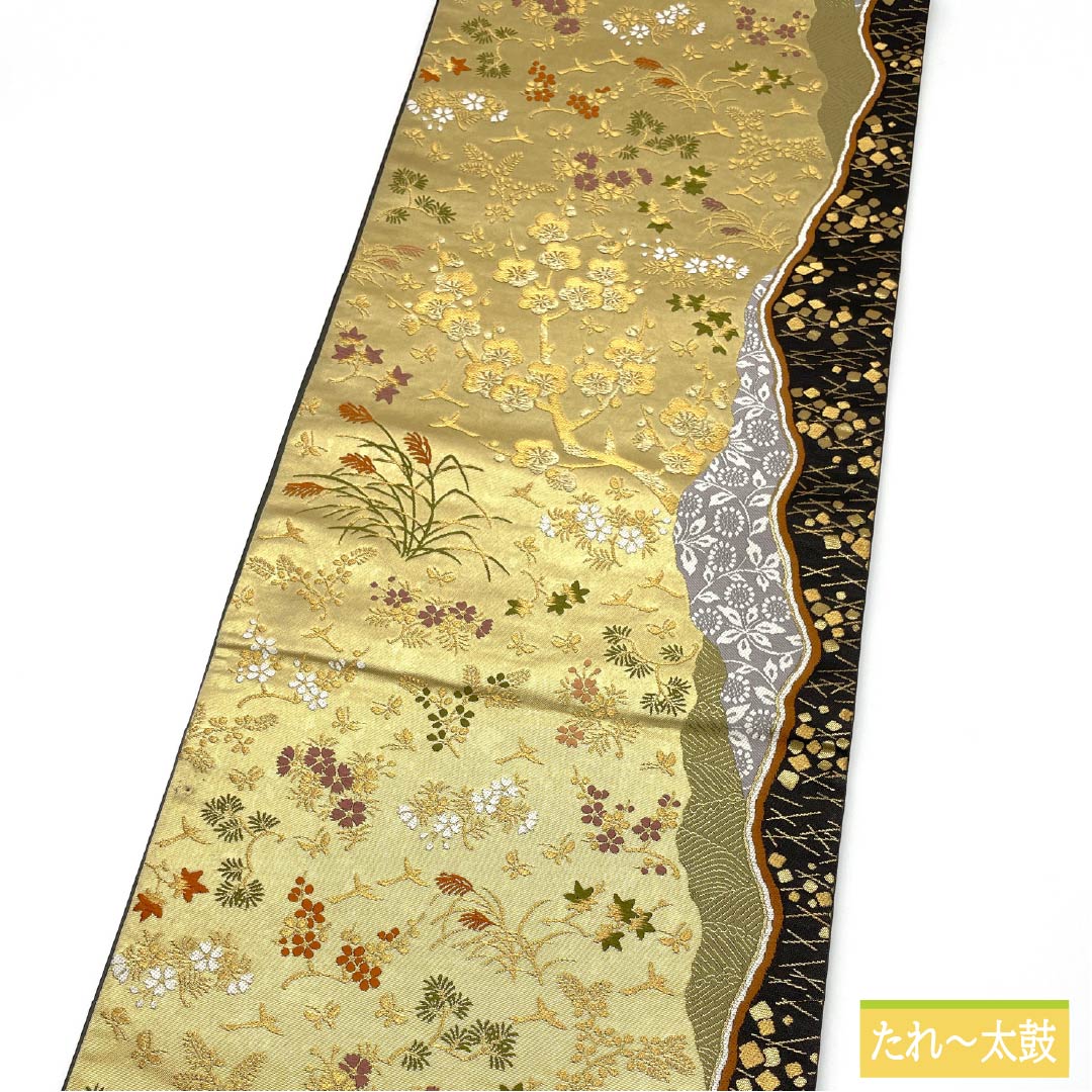 Fukuro Obi, pure silk, Karaori, auspicious pattern, Kano Yuki, for Tomesode, obi length 440cm, S rank, six-pass, formal, gold, 1123013442321