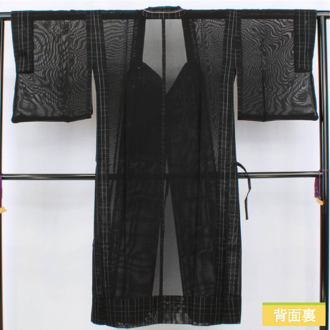 雨コート ポリエステル Sランク 身丈126cm 裄丈63cm 格子 収納ケース付き 紗 黒系 1117001242910
