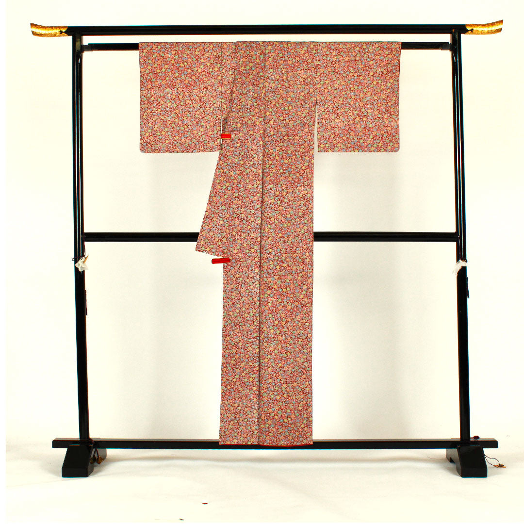 小紋 身丈156.5cm 裄丈61cm 袷 梅模様 ポリ Sランク 茶系 1115000832314