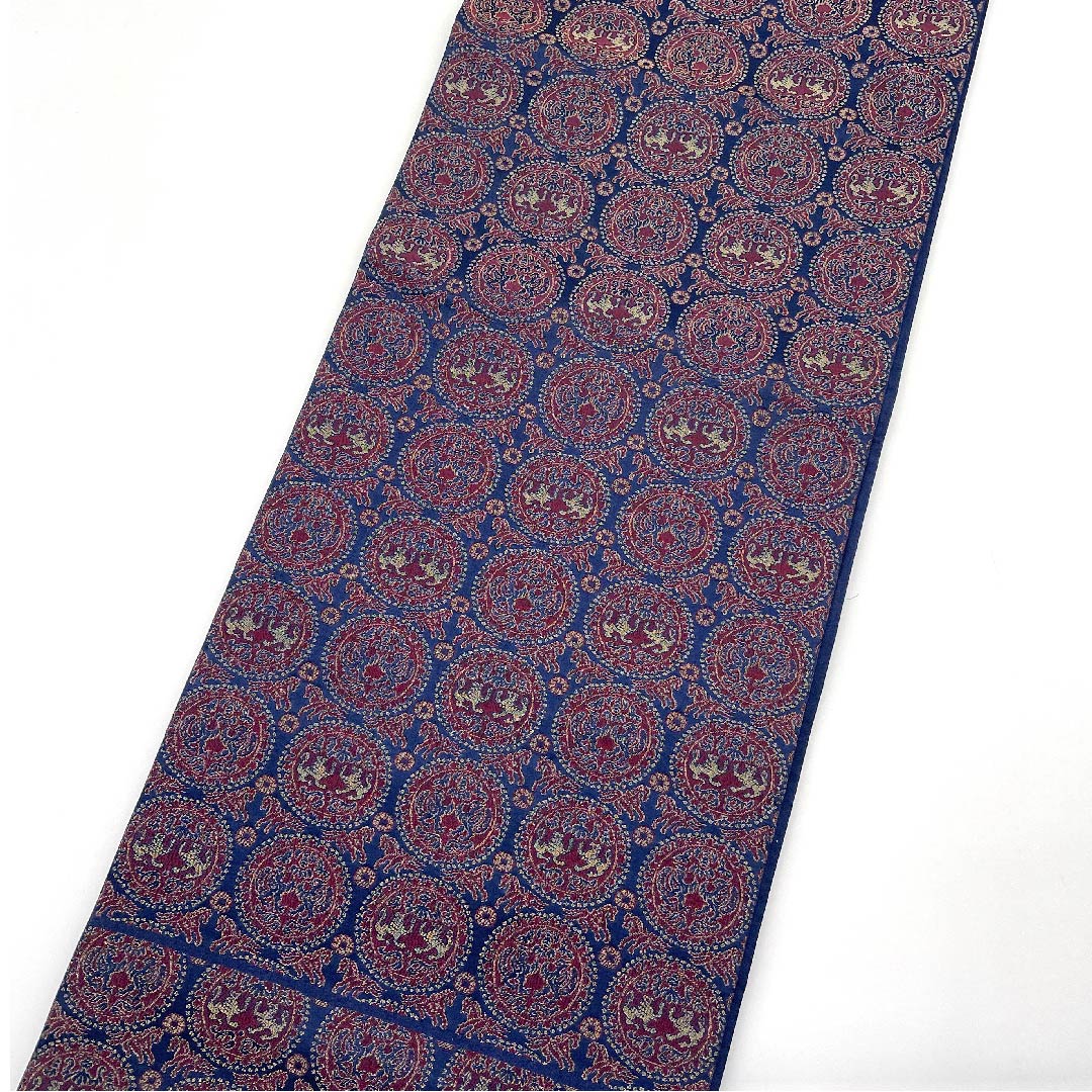 Nagoya obi, Korean indigo, Greek pattern, obi length 366cm, pure silk, A rank, six-way, casual, navy, 1124003673318, open style