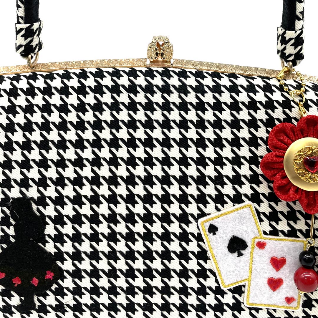Japanese style bag, casual, black, houndstooth, Alice in Wonderland, playing cards, black, new rank, 113900060110