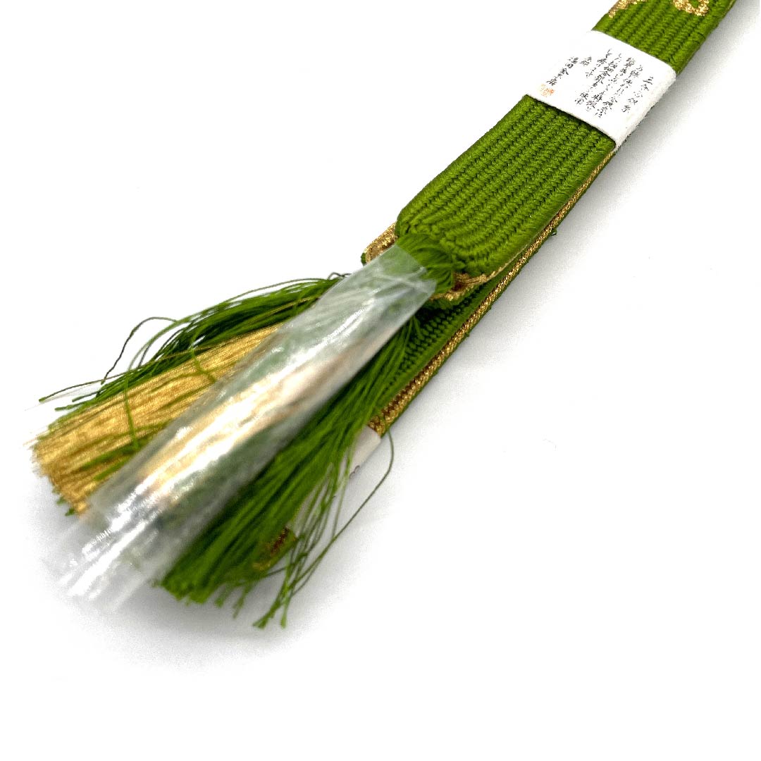 (新古品) 帯締め 正絹 四分紐 比金襖色(ひこうのういろ) 手組紐 花唐草 新古品 長さ約162cm 幅約1.7cm セミフォーマル Sランク 緑系 1135002622319