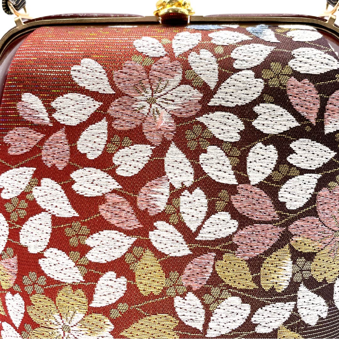 Formal Japanese style bag, deep red, for long-sleeved kimono, cherry blossom, classic pattern, red, A rank, 113900049312