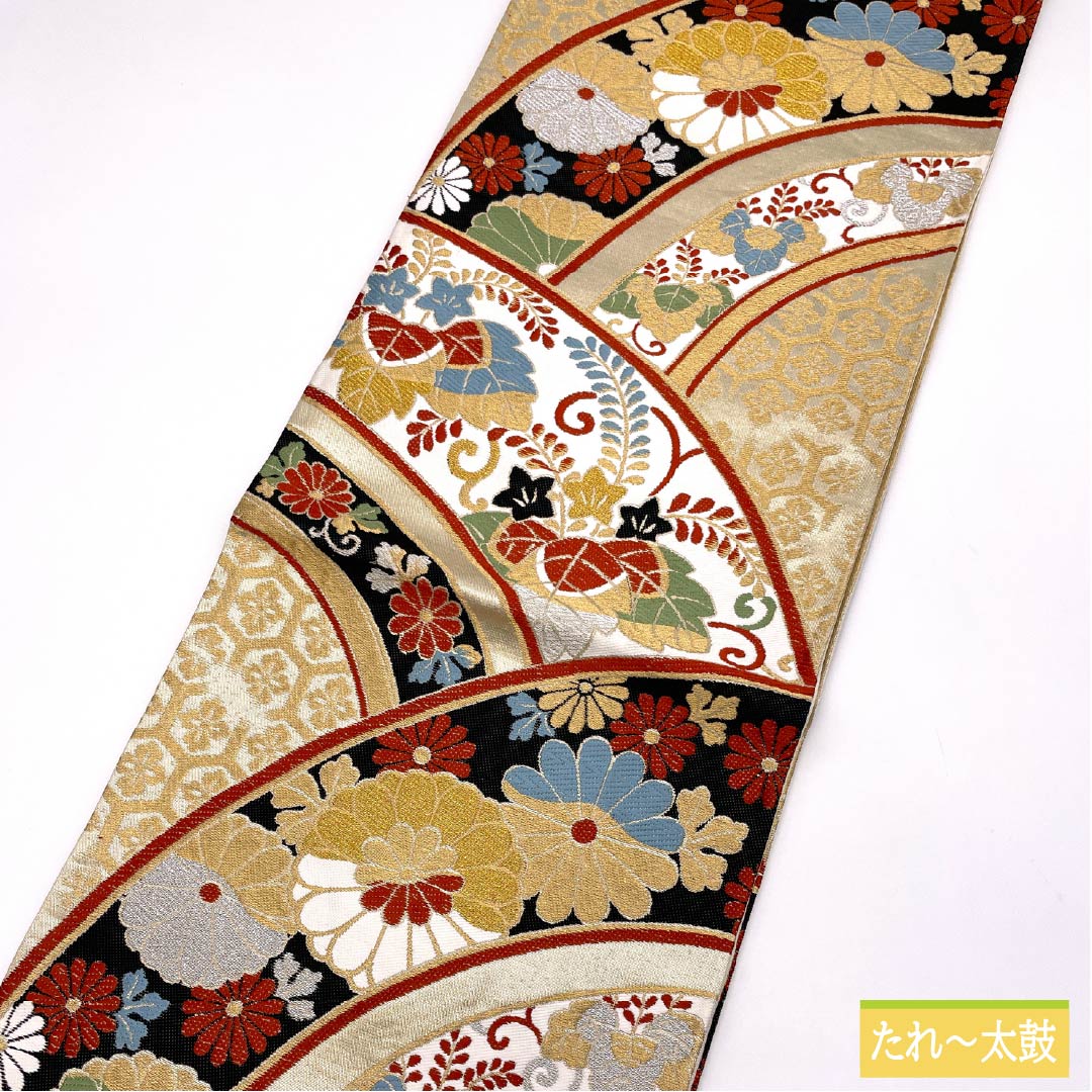 袋帯 正絹 亀甲 振袖用 吉祥文様 桐 帯丈420cm Aランク 六通 フォーマル 金系 1123014203321