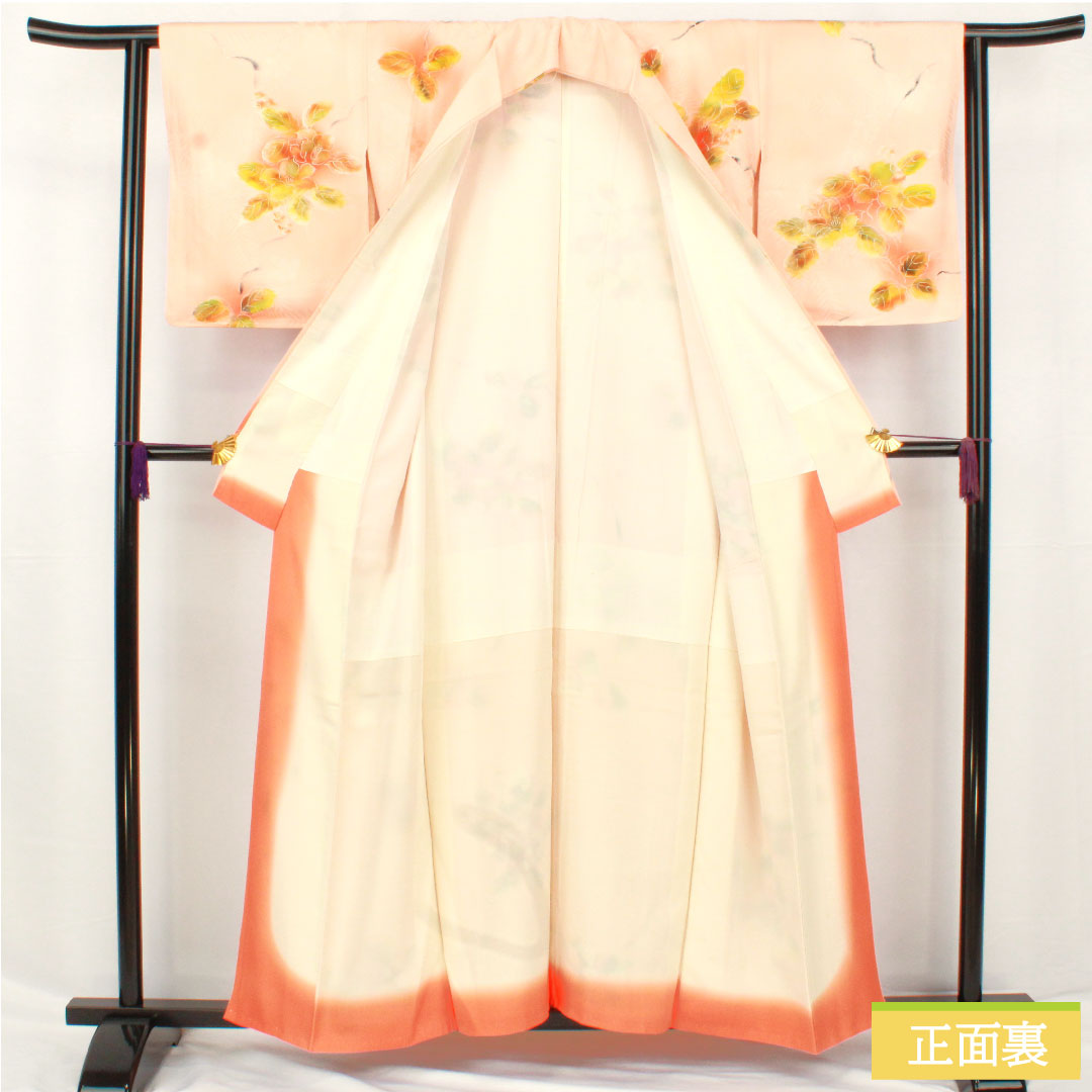 小紋 正絹 身丈157.5cm 裄丈62.5cm 袷 濡れ描き友禅 抽象花 しつけ糸付き Aランク ピンク系 1115004873313