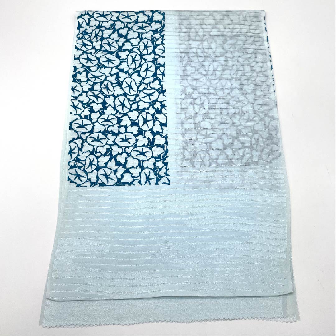 (新品)帯揚げ 正絹 セミフォーマル 藍白色(あいじろいろ) 夏物 朝顔 長さ約174cm 幅約29cm NEWランク 水色系 1136000761924
