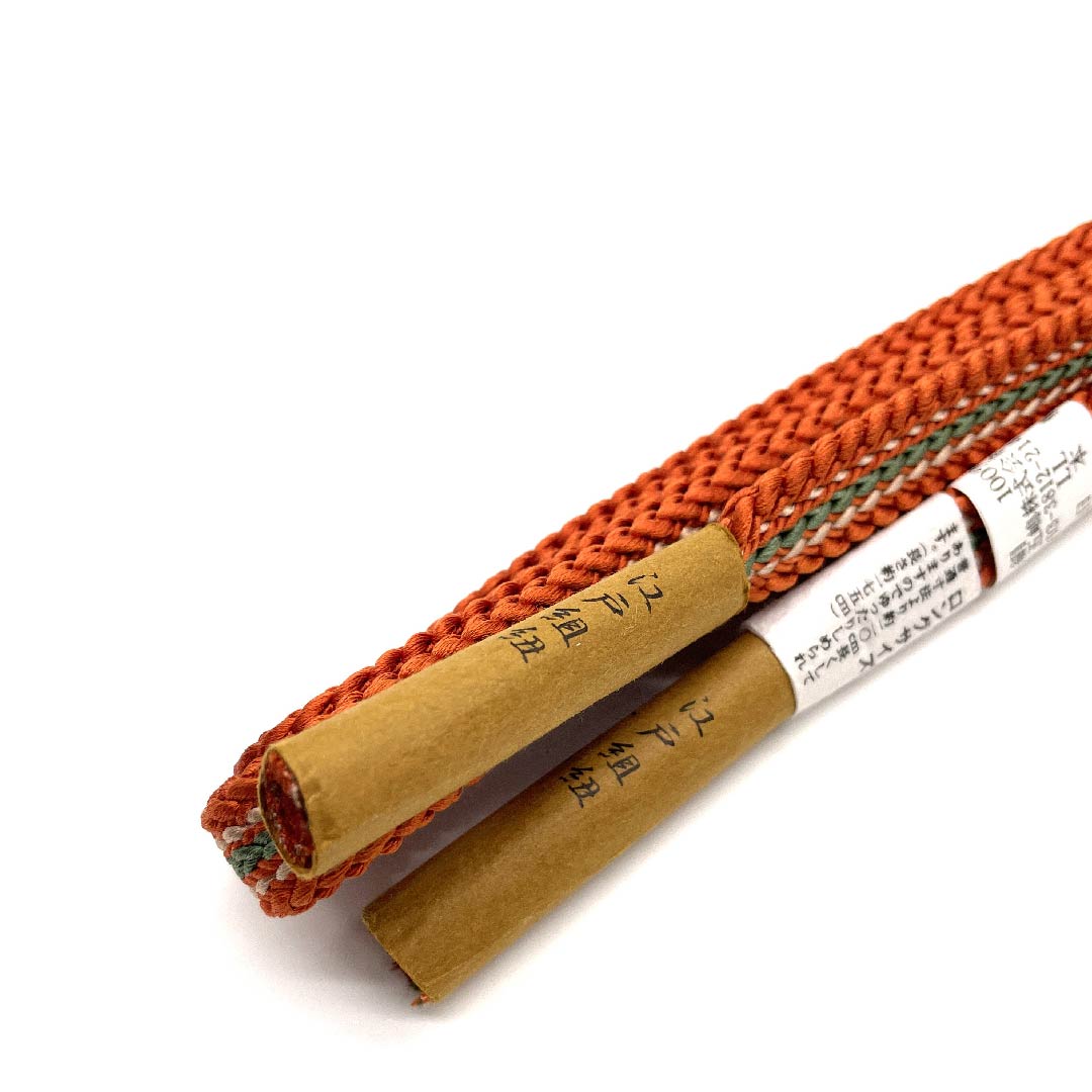 (New old stock) Silk obijime, quarter-length cord, reddish-brown, Goshima cord, Edo braid, long, length approx. 175cm, width approx. 1cm, casual, S rank, orange, 1135001372926