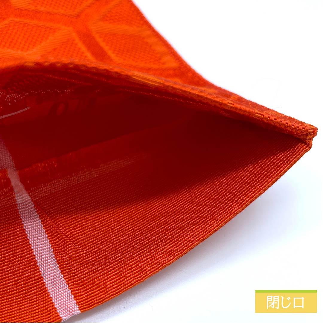 (未仕立)半幅帯 ポリエステル 緋色(ひいろ) 亀甲に三つ菱 古典柄 幾何学模様 帯丈346cm 赤系 Sランク 1125001012312